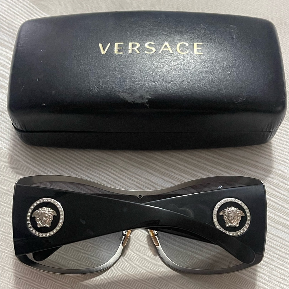 Versace Black Shield-Style Sunglasses with Medusa Logo